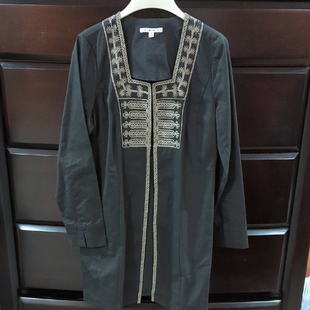 Cabi Women's Size 8 Jacket Turkish Delight Coat Gray Tunic with Embroidery